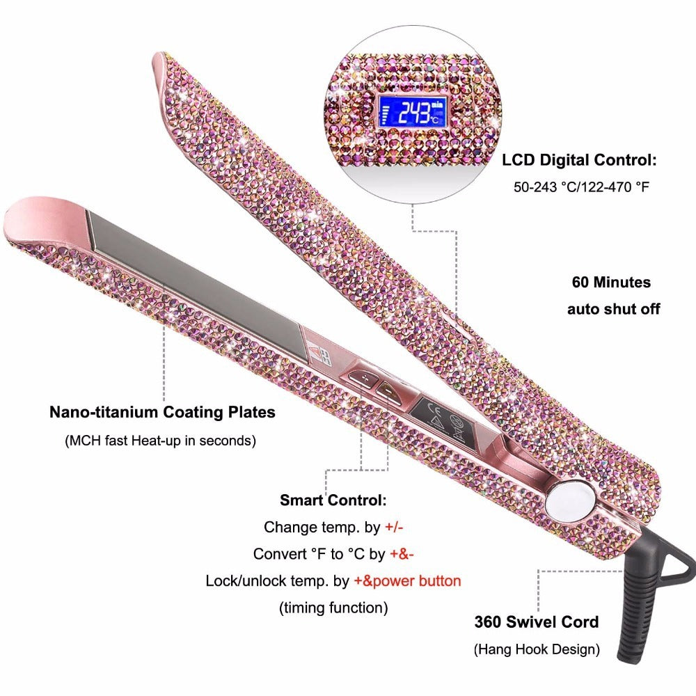 Professional Glitter Hair Flat Iron Titanium Plate Diamond Hair Straightener Crystal Hair Styling Hot Tools