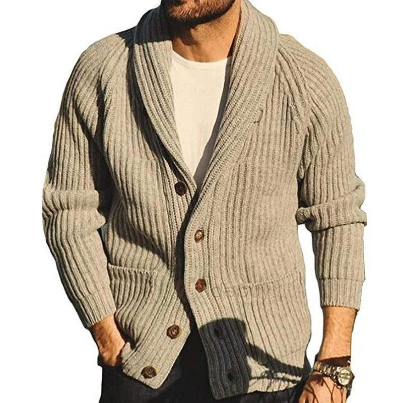 Men's Lapel Knitting Cardigan Fashion Button Sweater With Pockets Outwear Long Sleeve Top Spring Fall