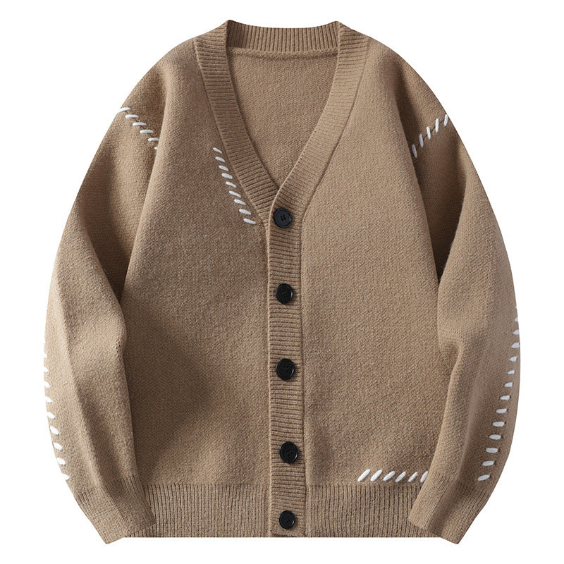 Heavy Men's Knitted Cardigan Coat Autumn And Winter V-neck Cotton Knitwear